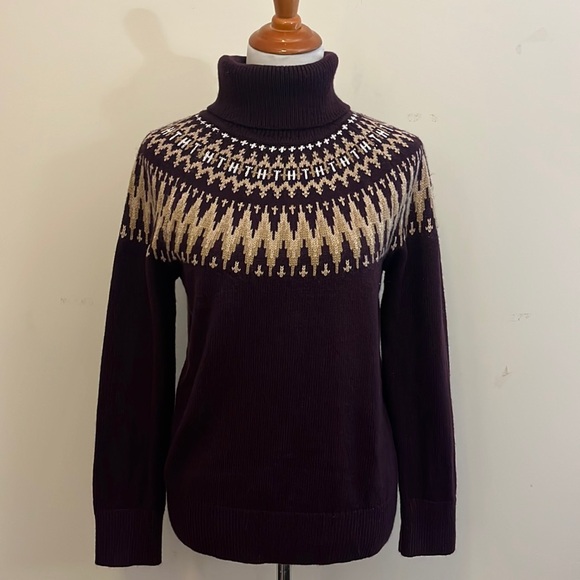 Tommy Hilfiger Sweaters - Tommy Hilfiger Plum and Tan Fair Isle Turtleneck Sweater Size Medium